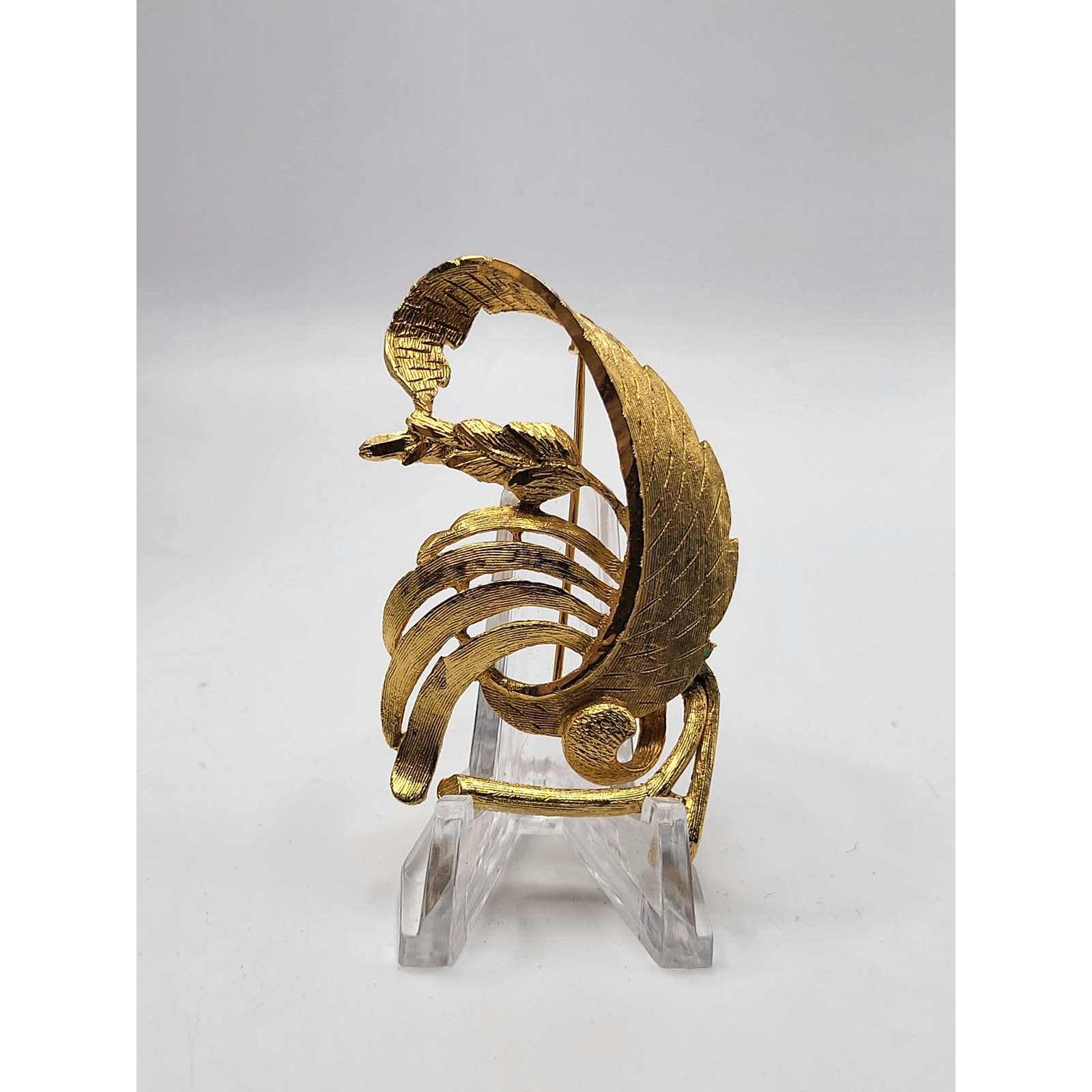Vintage Cath Paris Gilt Leaf Branch Brooch Mid Century French Designer